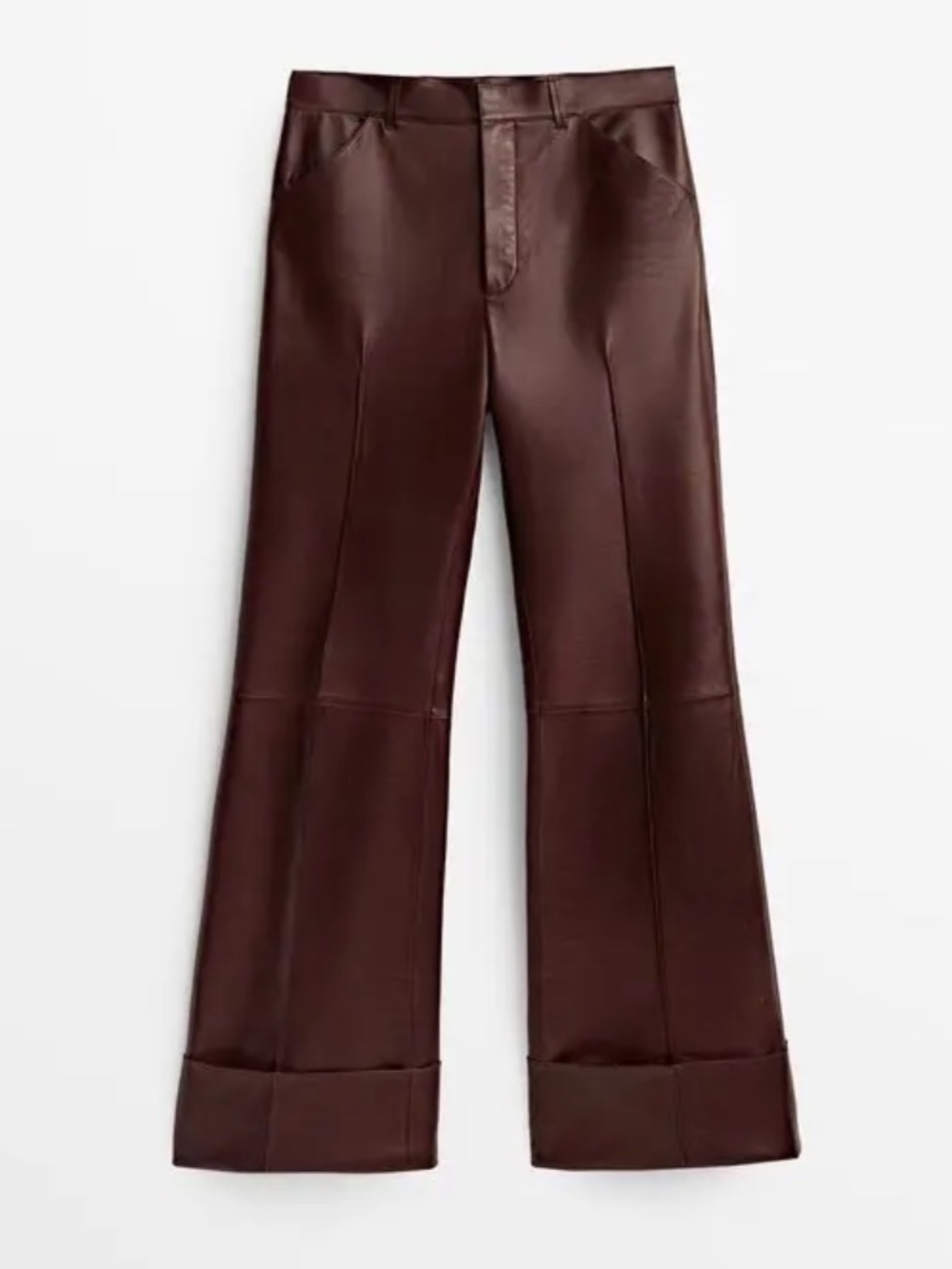 MASSIMO DUTTI Limited Edition Nappa Leather Bell Bottom Trousers Burgundy